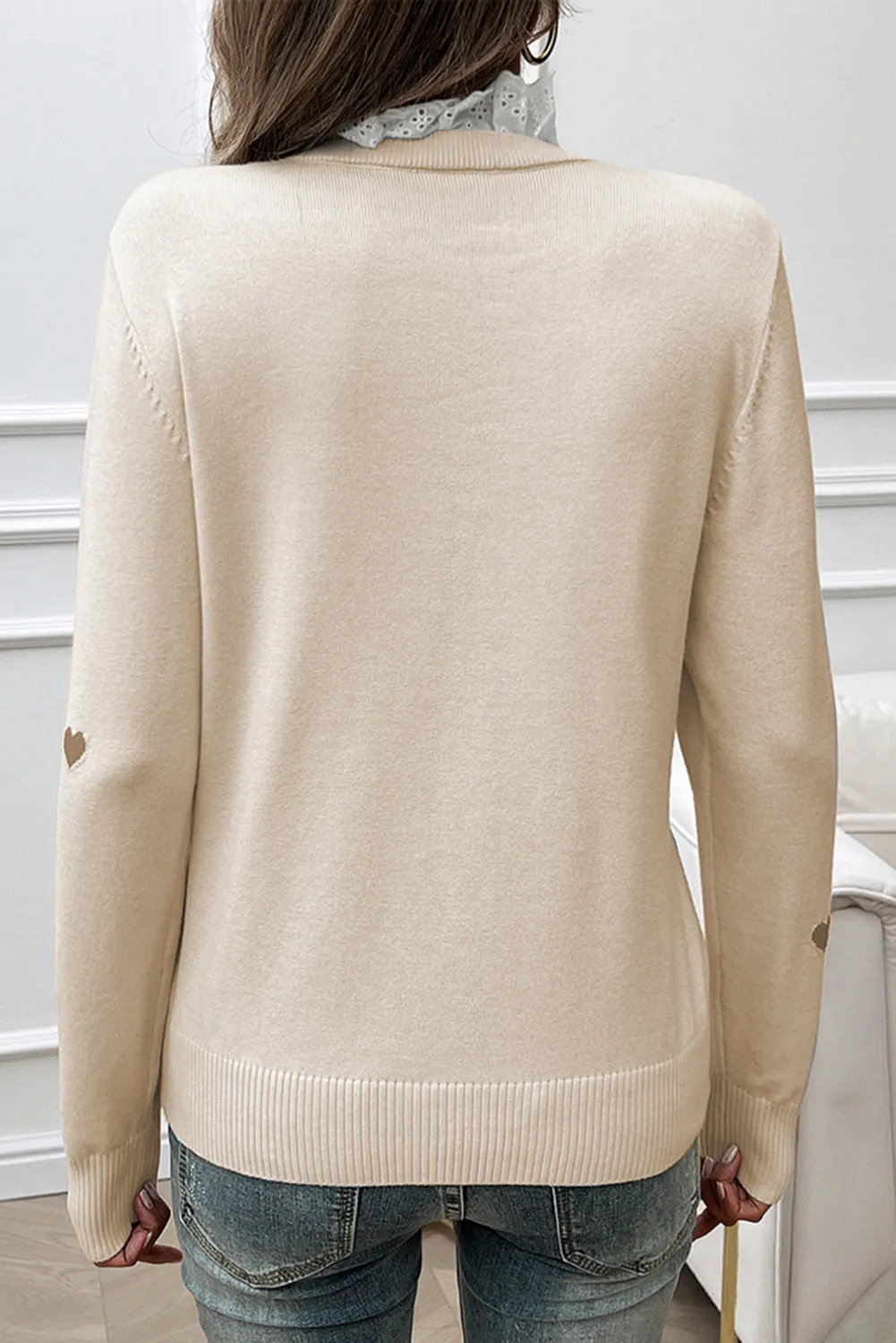 💖 Beige Embroidered Heart Shaped Long Sleeved Sweater: Because Love Should Be Worn, Not Just Felt 💖