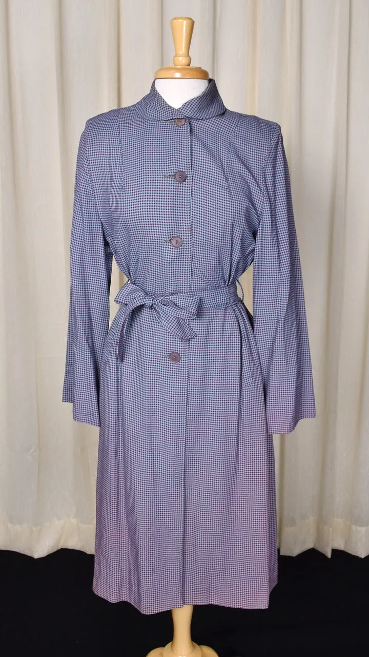 1950s Vintage Blue & Purple Checked Coat Dress