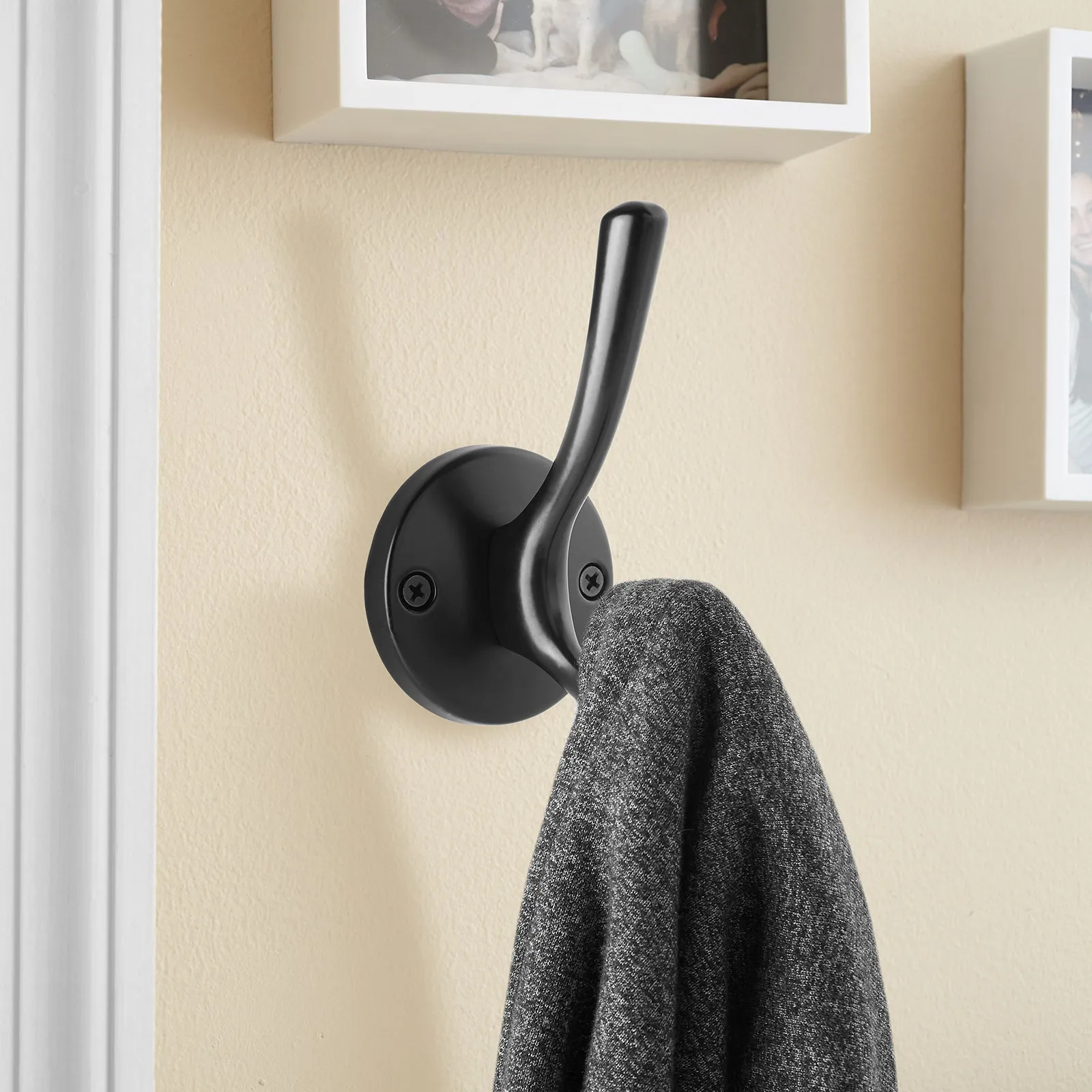 5 Pack Heavy-Duty Coat & Hat Wall Hook with Round Base-Black- Cauldham