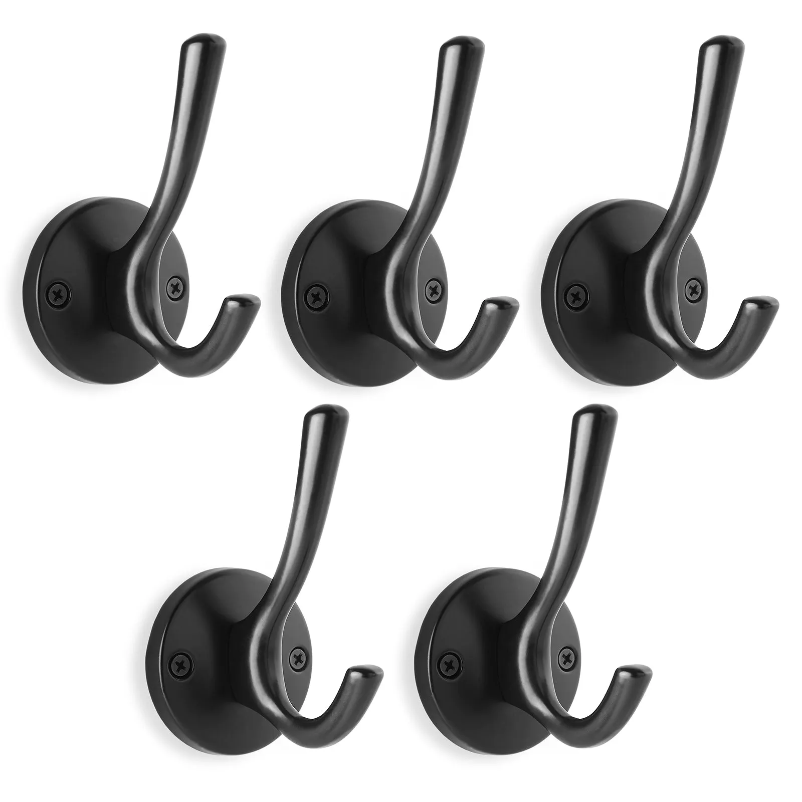 5 Pack Heavy-Duty Coat & Hat Wall Hook with Round Base-Black- Cauldham