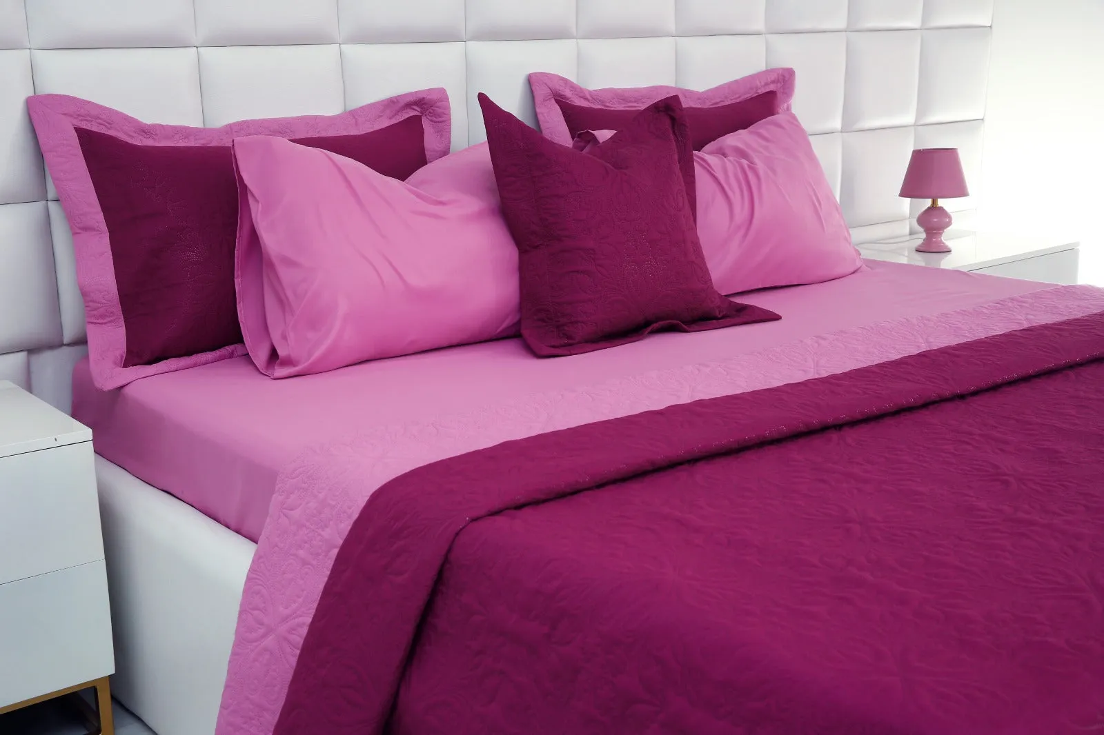 7 PCs Ultrasonic Bed Spread Set-Lilac over Plum