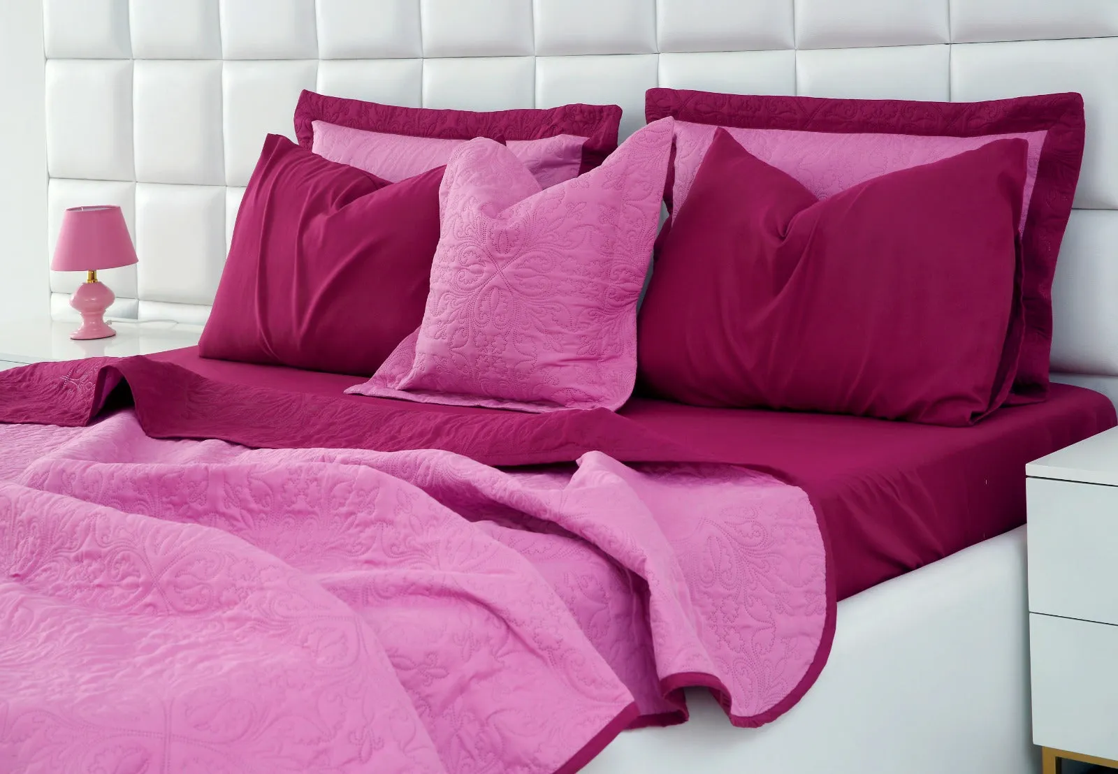 7 PCs Ultrasonic Bed Spread Set-Lilac over Plum