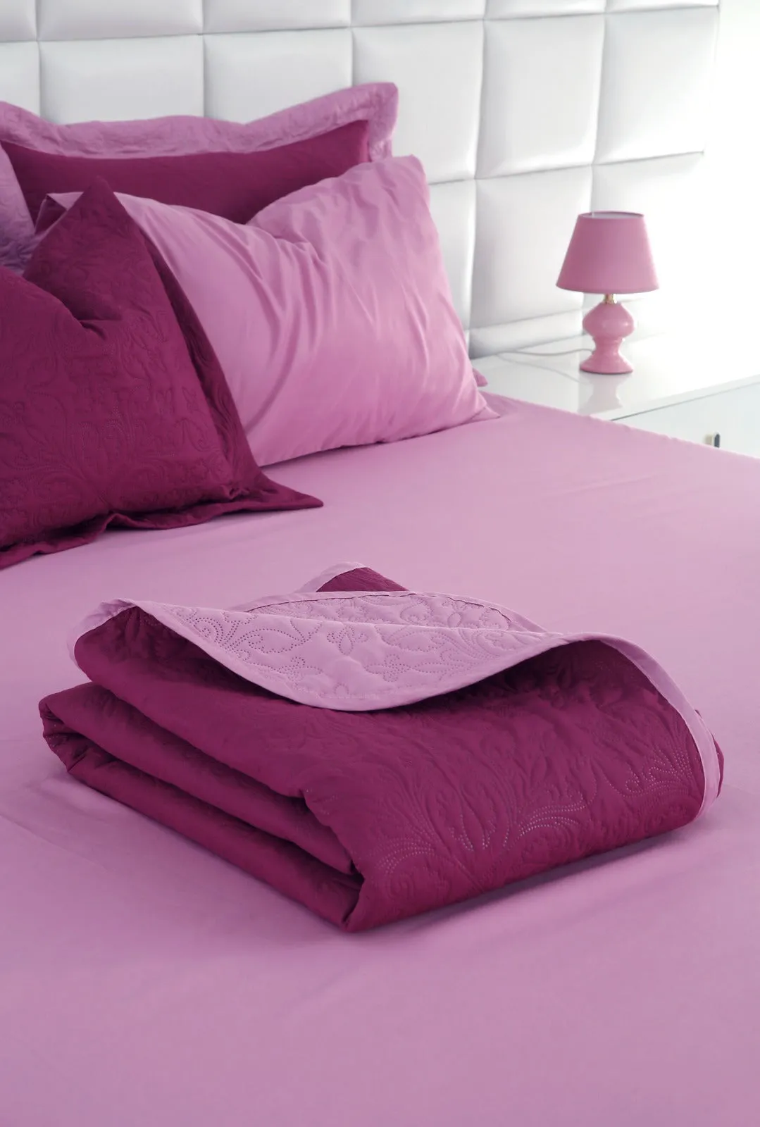 7 PCs Ultrasonic Bed Spread Set-Lilac over Plum