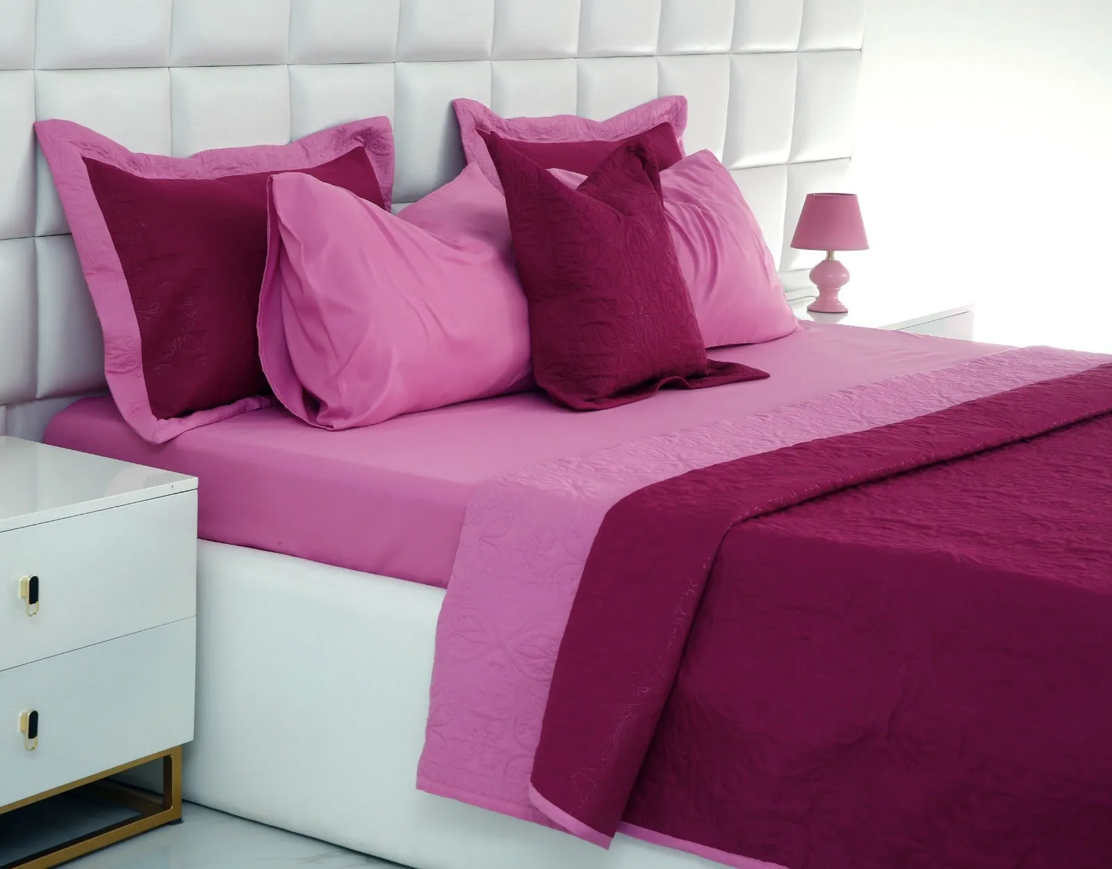 7 PCs Ultrasonic Bed Spread Set-Lilac over Plum