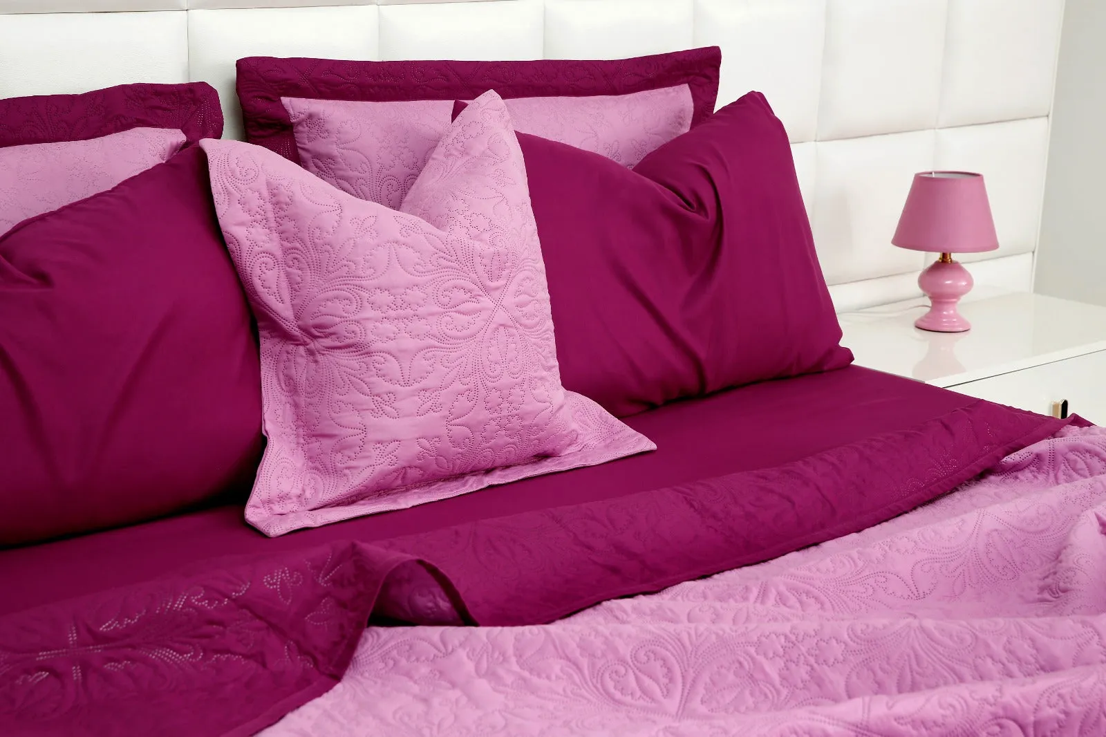 7 PCs Ultrasonic Bed Spread Set-Lilac over Plum