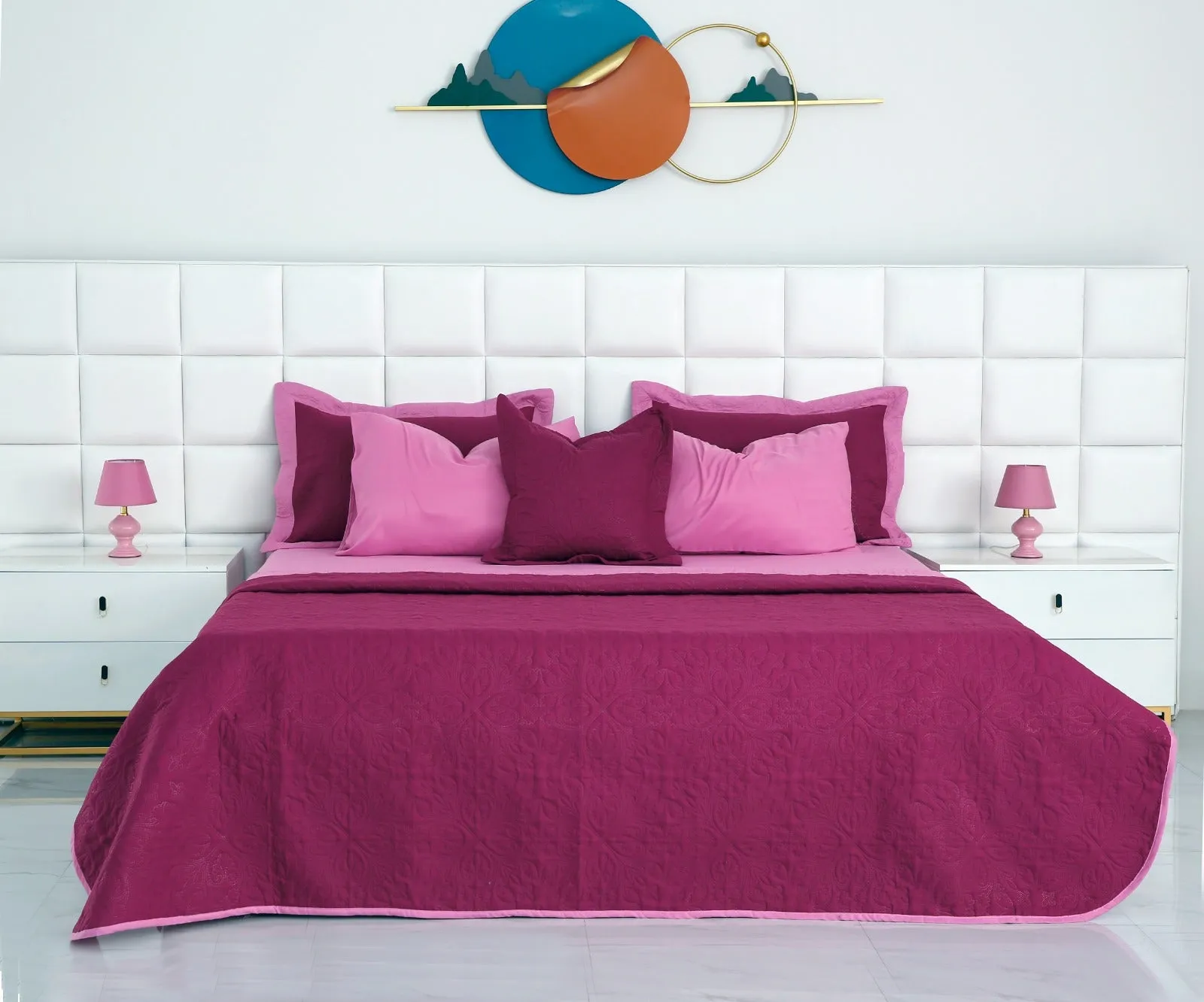 7 PCs Ultrasonic Bed Spread Set-Lilac over Plum