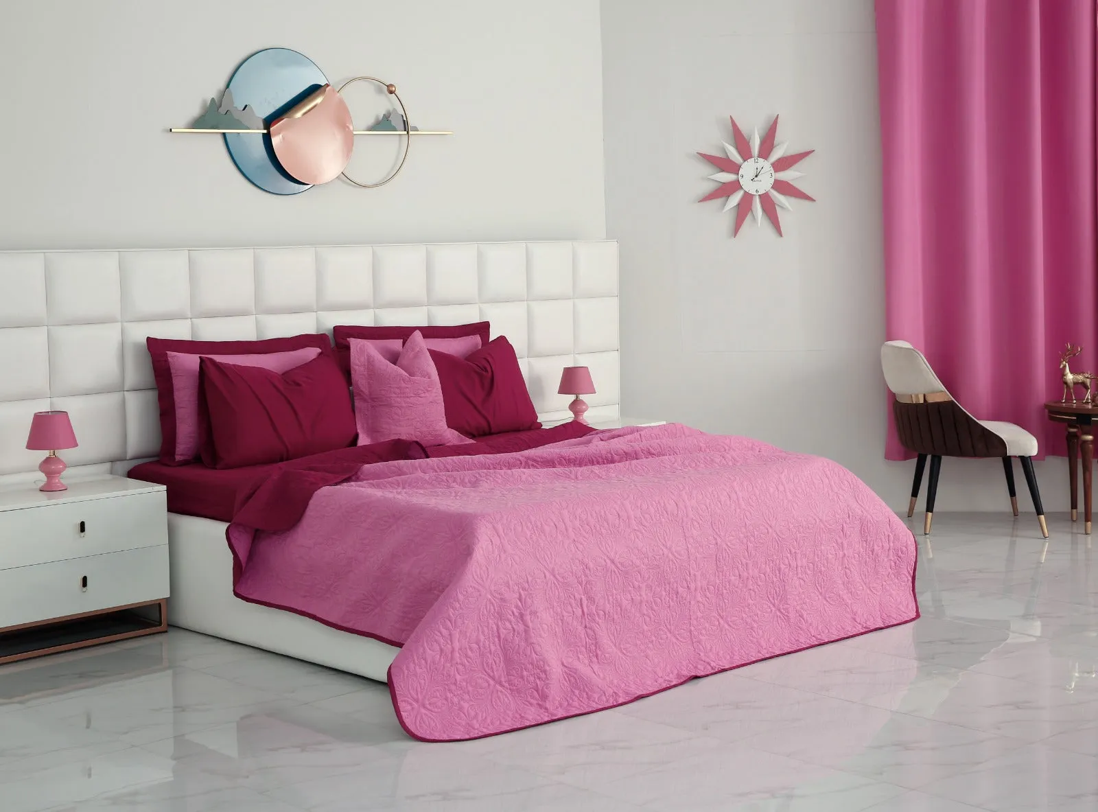 7 PCs Ultrasonic Bed Spread Set-Lilac over Plum