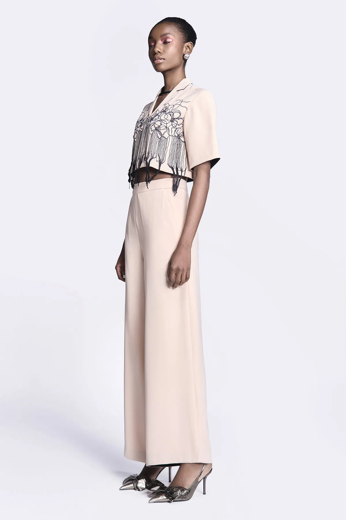 Abstract Roses Cropped Shirt With Flared Pants