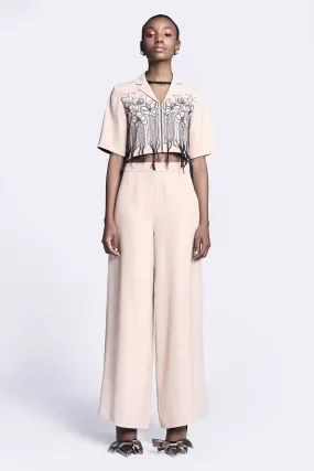 Abstract Roses Cropped Shirt With Flared Pants