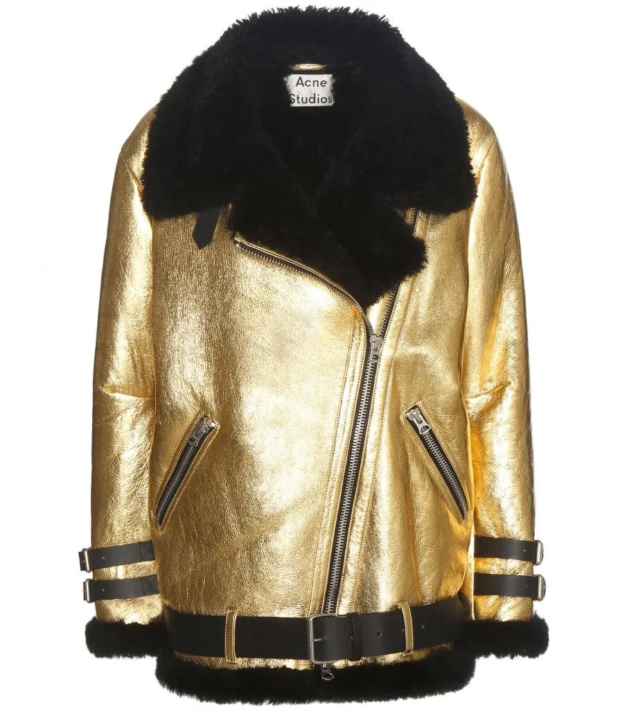 ACNE STUDIOS Velocite Metallic Jacket shearling fur coat 32 UK 4 US 0 ladies