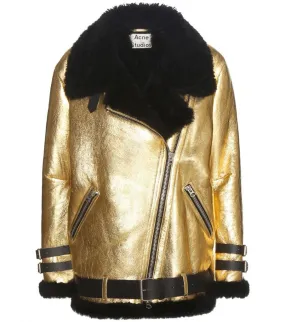 ACNE STUDIOS Velocite Metallic Jacket shearling fur coat 32 UK 4 US 0 ladies