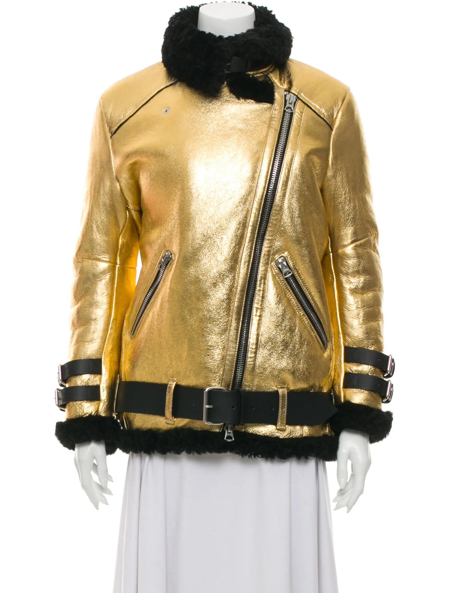 ACNE STUDIOS Velocite Metallic Jacket shearling fur coat 32 UK 4 US 0 ladies