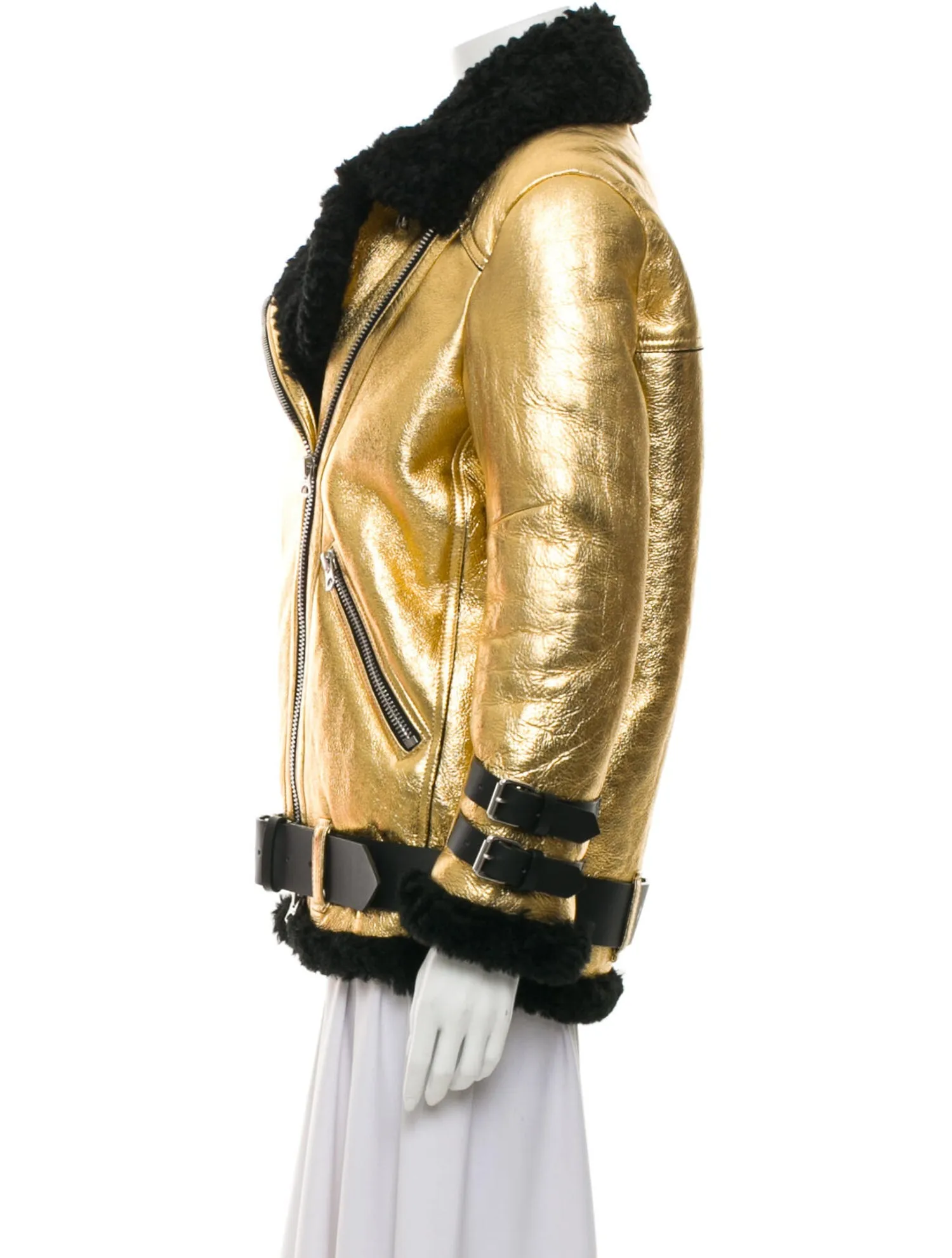 ACNE STUDIOS Velocite Metallic Jacket shearling fur coat 32 UK 4 US 0 ladies