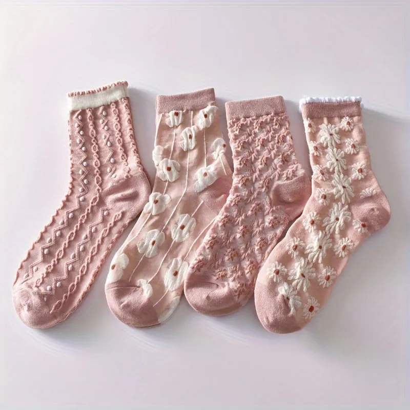 Adorable Flower Crew Socks Cozy Stylish Perfect for Winter  Autumn