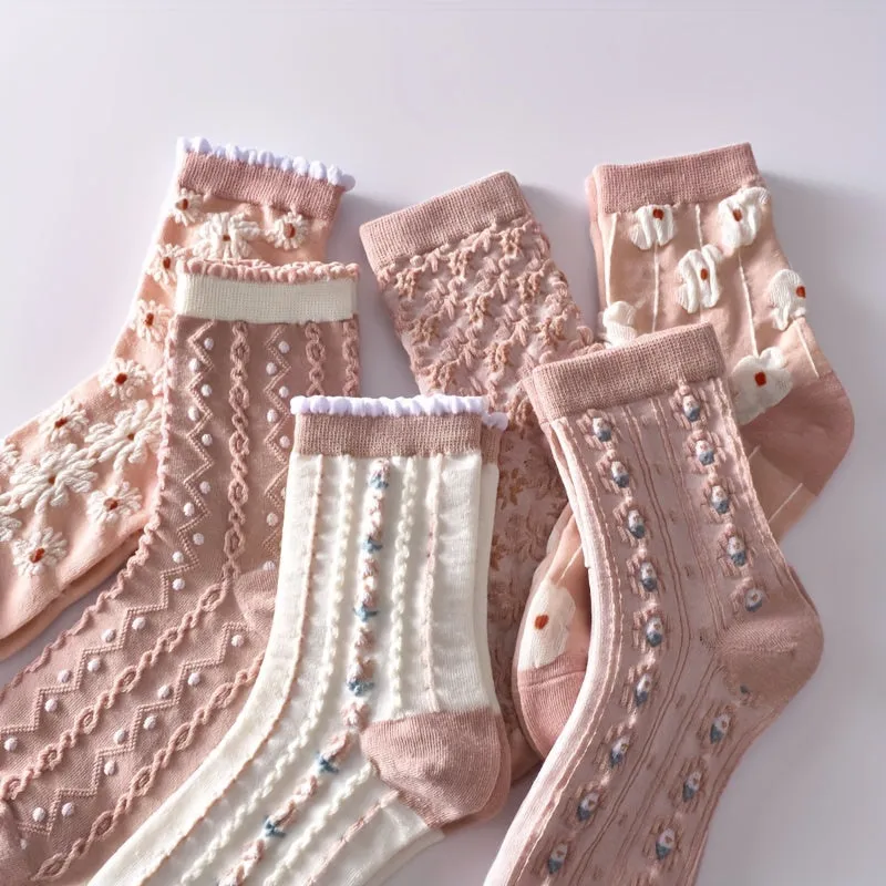Adorable Flower Crew Socks Cozy Stylish Perfect for Winter  Autumn