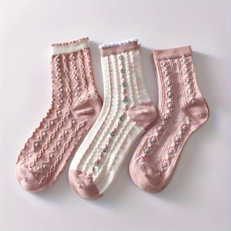 Adorable Flower Crew Socks Cozy Stylish Perfect for Winter  Autumn