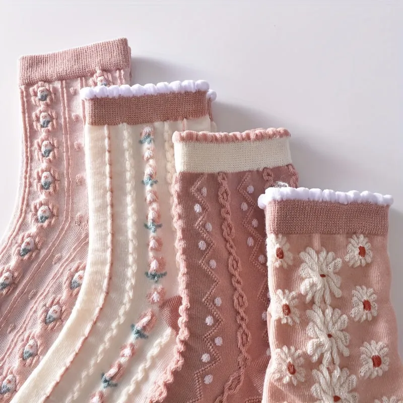 Adorable Flower Crew Socks Cozy Stylish Perfect for Winter  Autumn