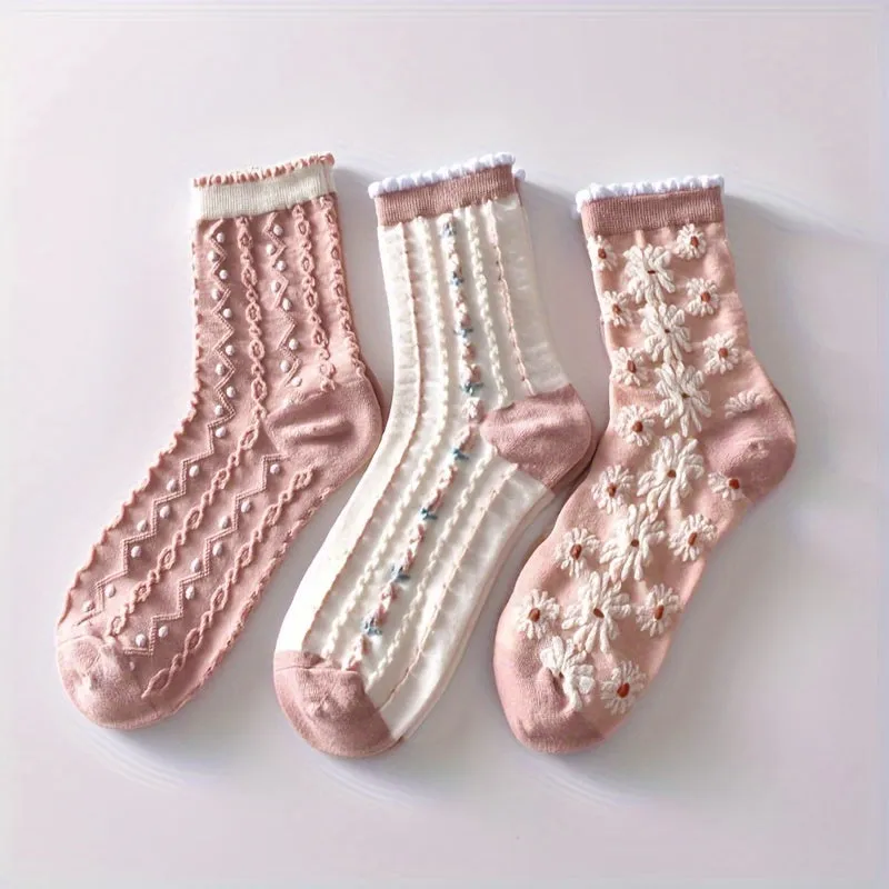 Adorable Flower Crew Socks Cozy Stylish Perfect for Winter  Autumn