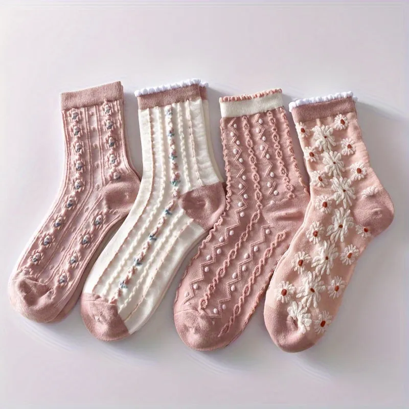 Adorable Flower Crew Socks Cozy Stylish Perfect for Winter  Autumn