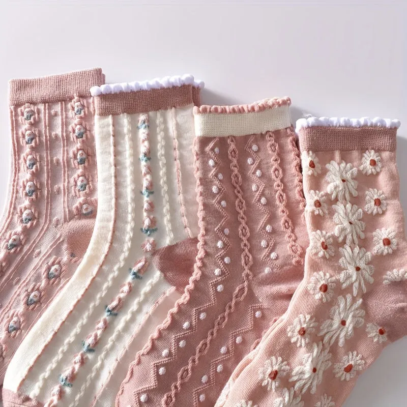 Adorable Flower Crew Socks Cozy Stylish Perfect for Winter  Autumn