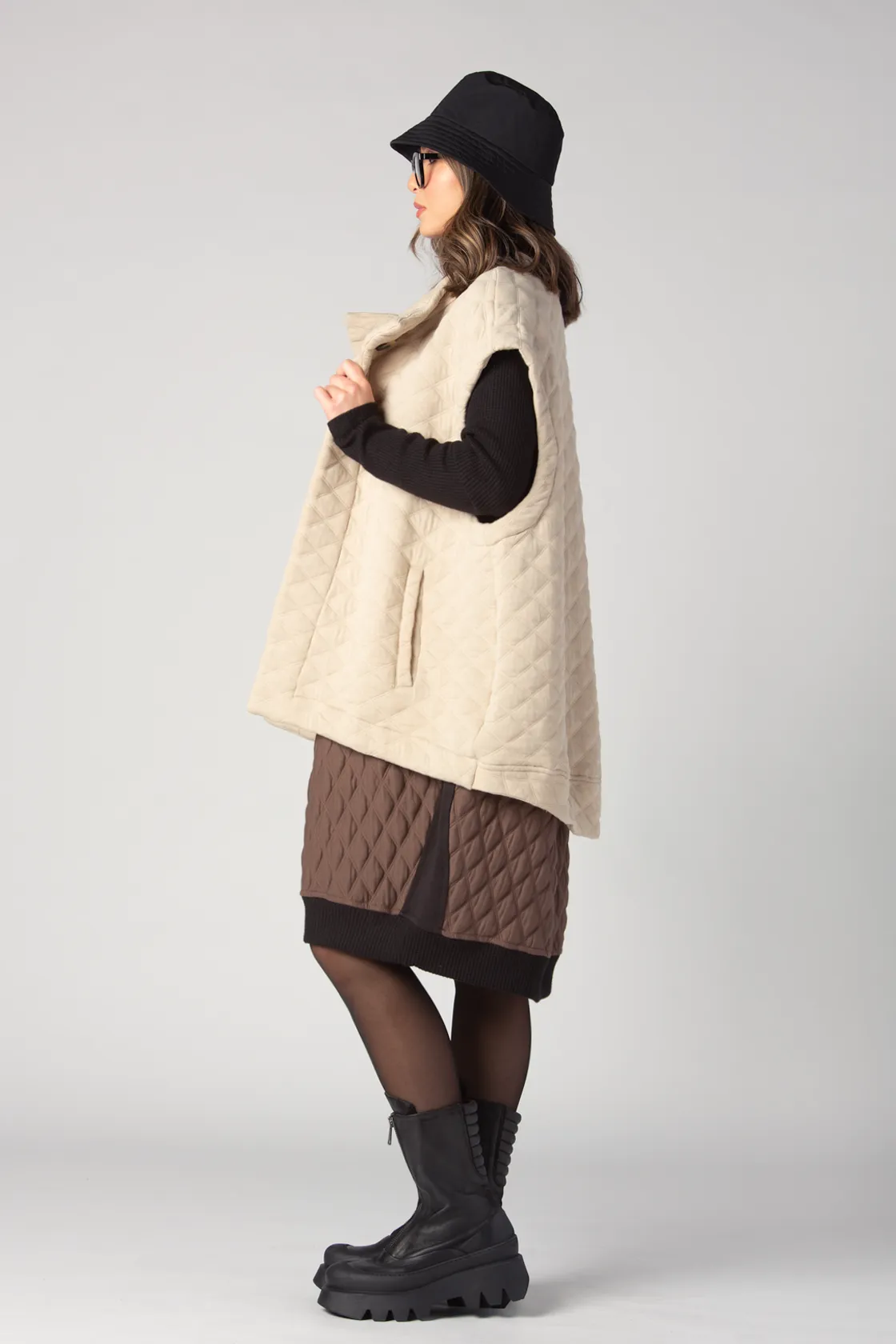 ALEMBIKA Plush Dress in Black/Coffee/Ivory