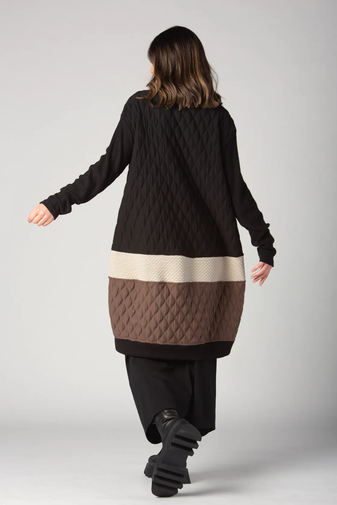 ALEMBIKA Plush Dress in Black/Coffee/Ivory