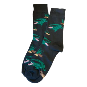 Alligator Socks - assorted colors (green alligators on gray or black socks)