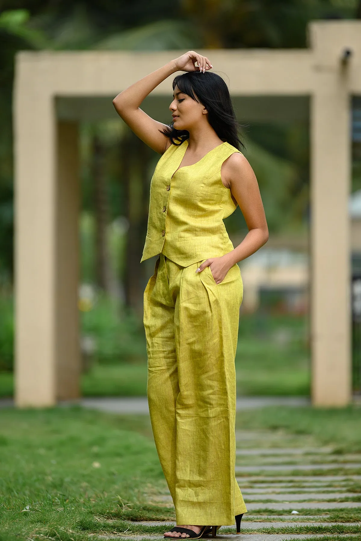 Amber Linen Co-ord Set - Lemon Yellow