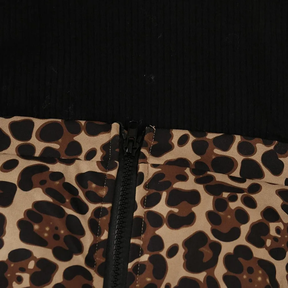 Autumn And Winter New Girls Suit Long Sleeve Knitted Jacket Leopard Print Skirt Wholesale