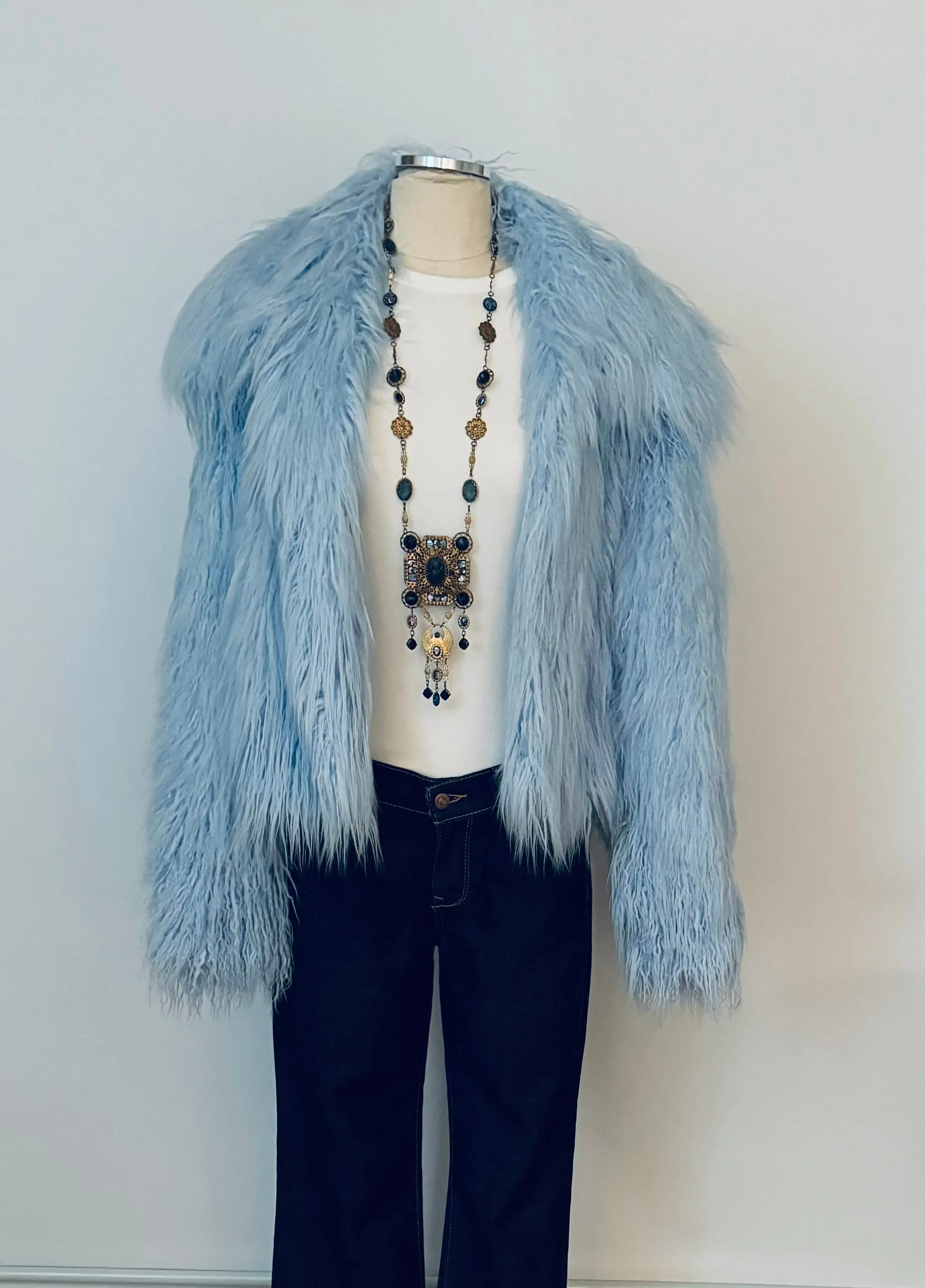 Baby blue faux fur jacket