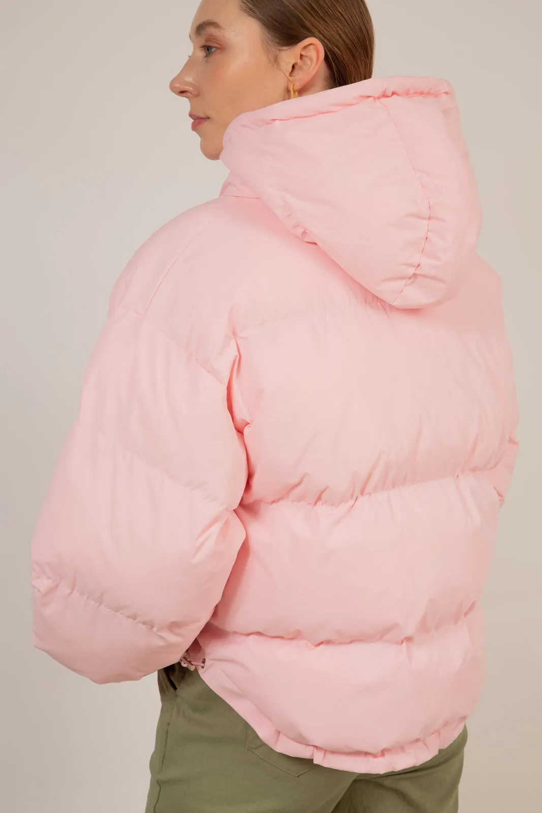 Baby pink hooded puffer jacket