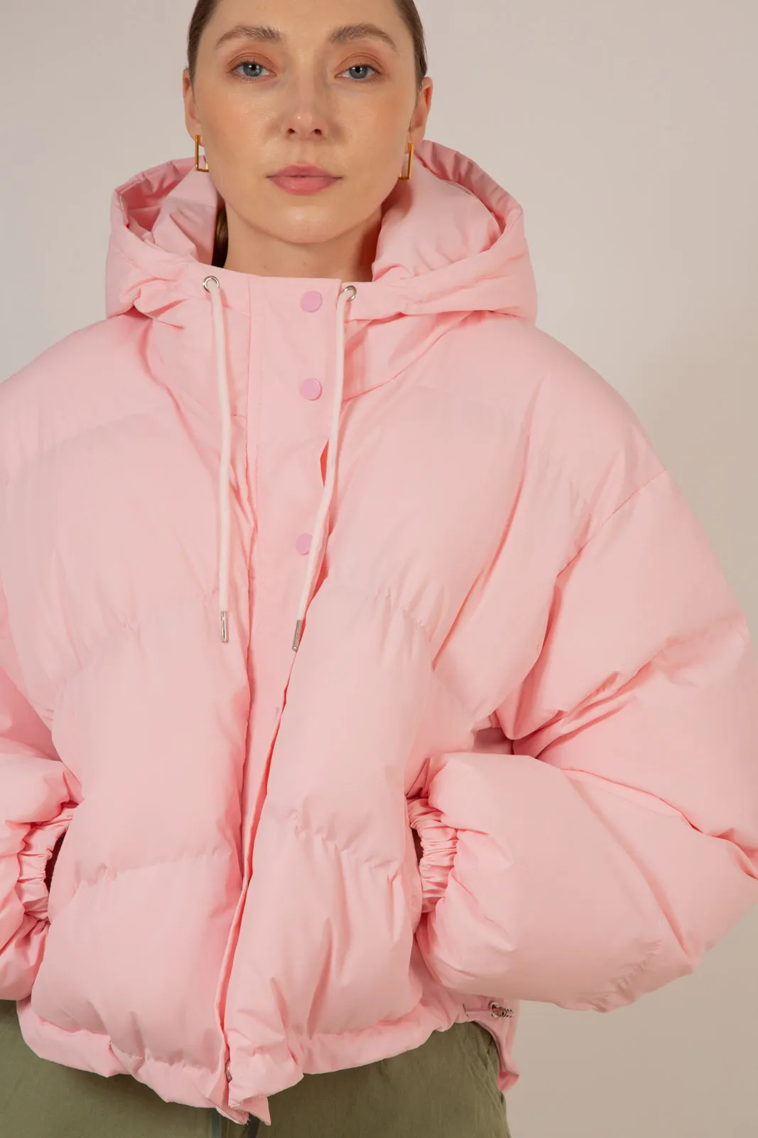 Baby pink hooded puffer jacket