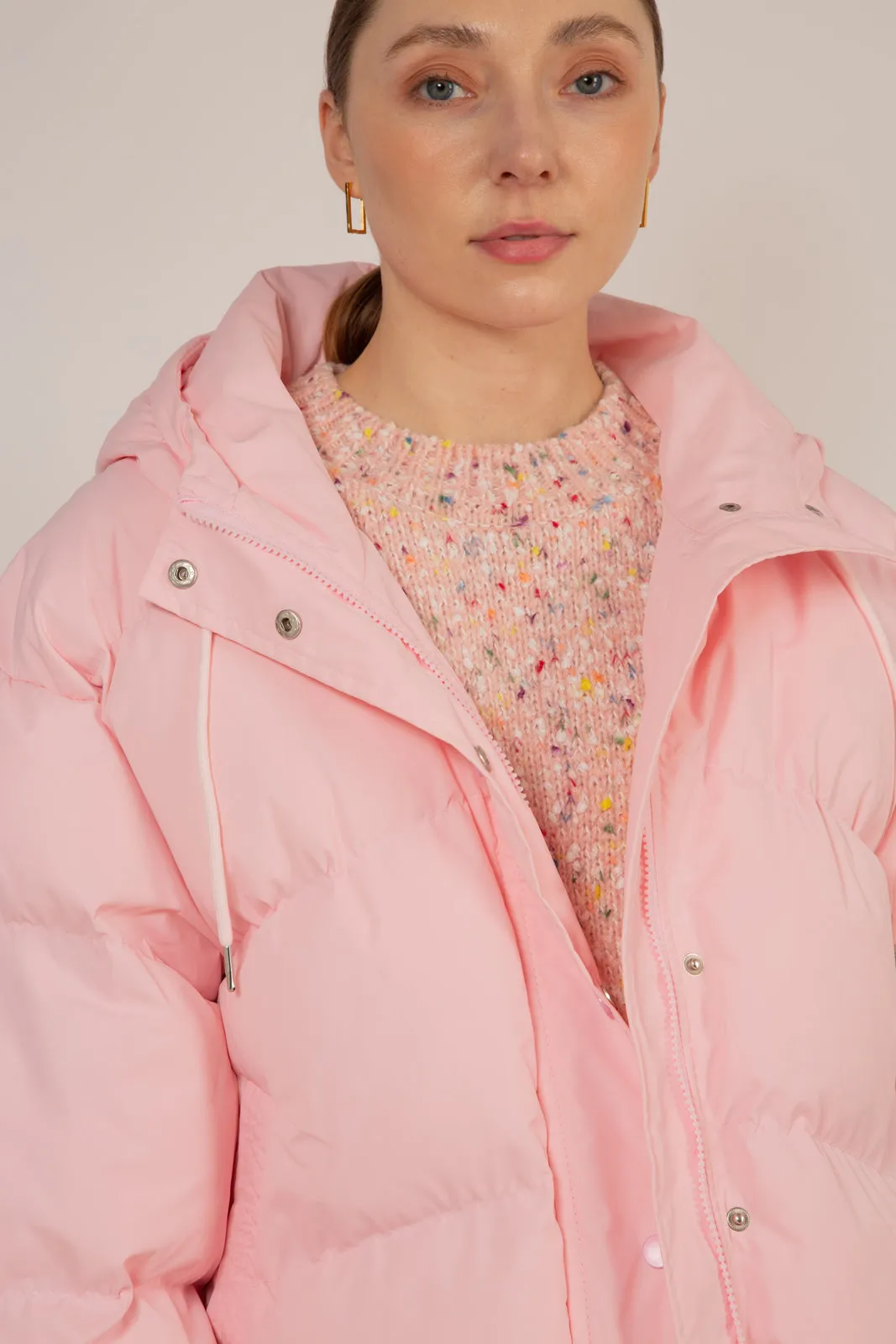 Baby pink hooded puffer jacket
