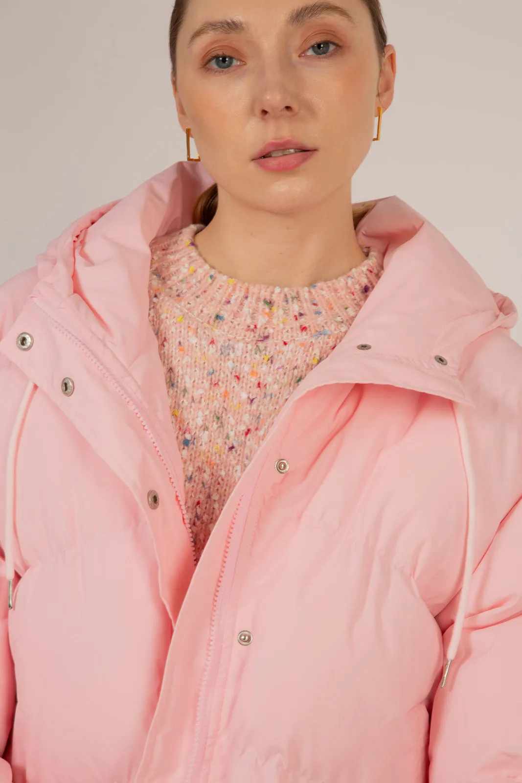 Baby pink hooded puffer jacket