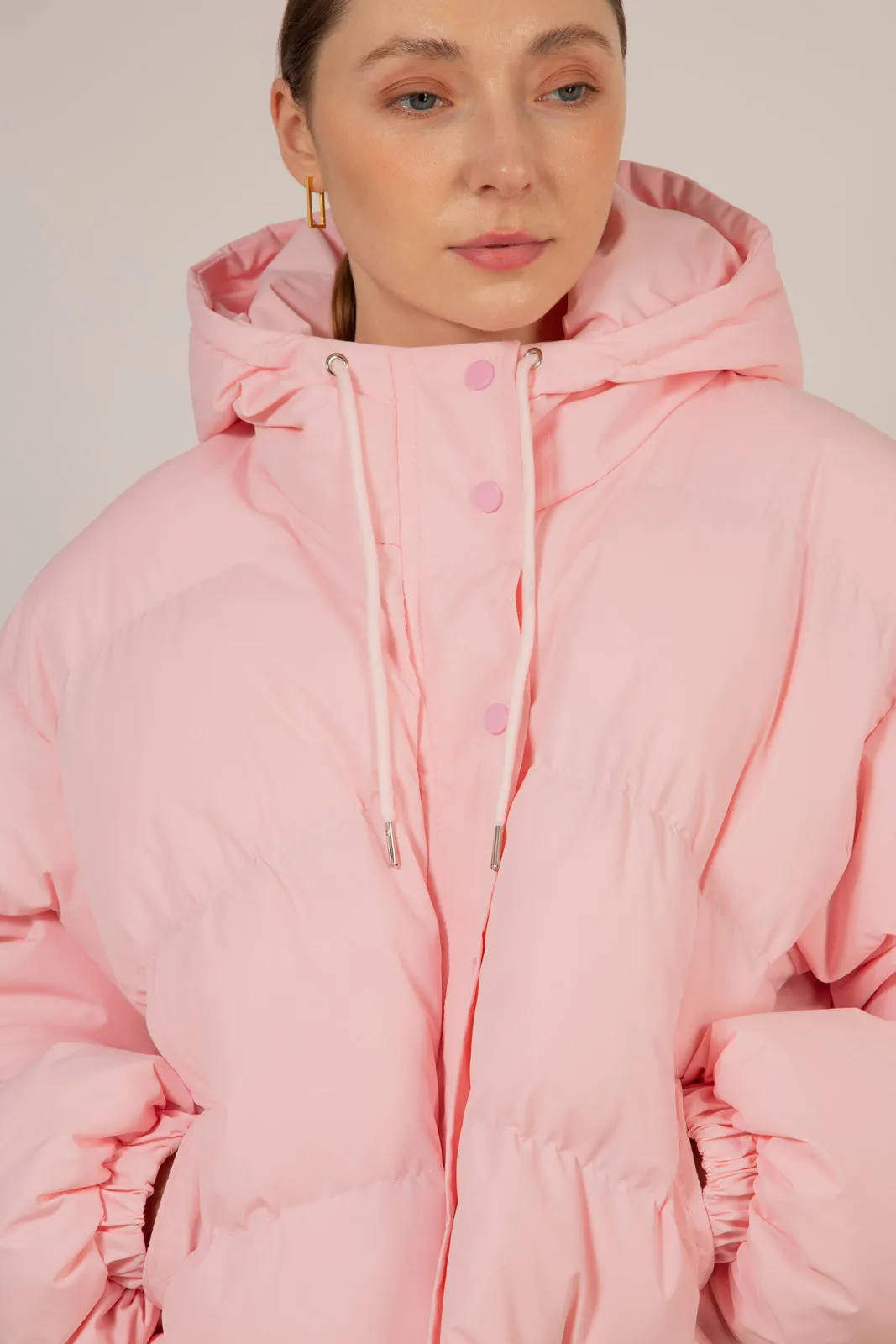 Baby pink hooded puffer jacket