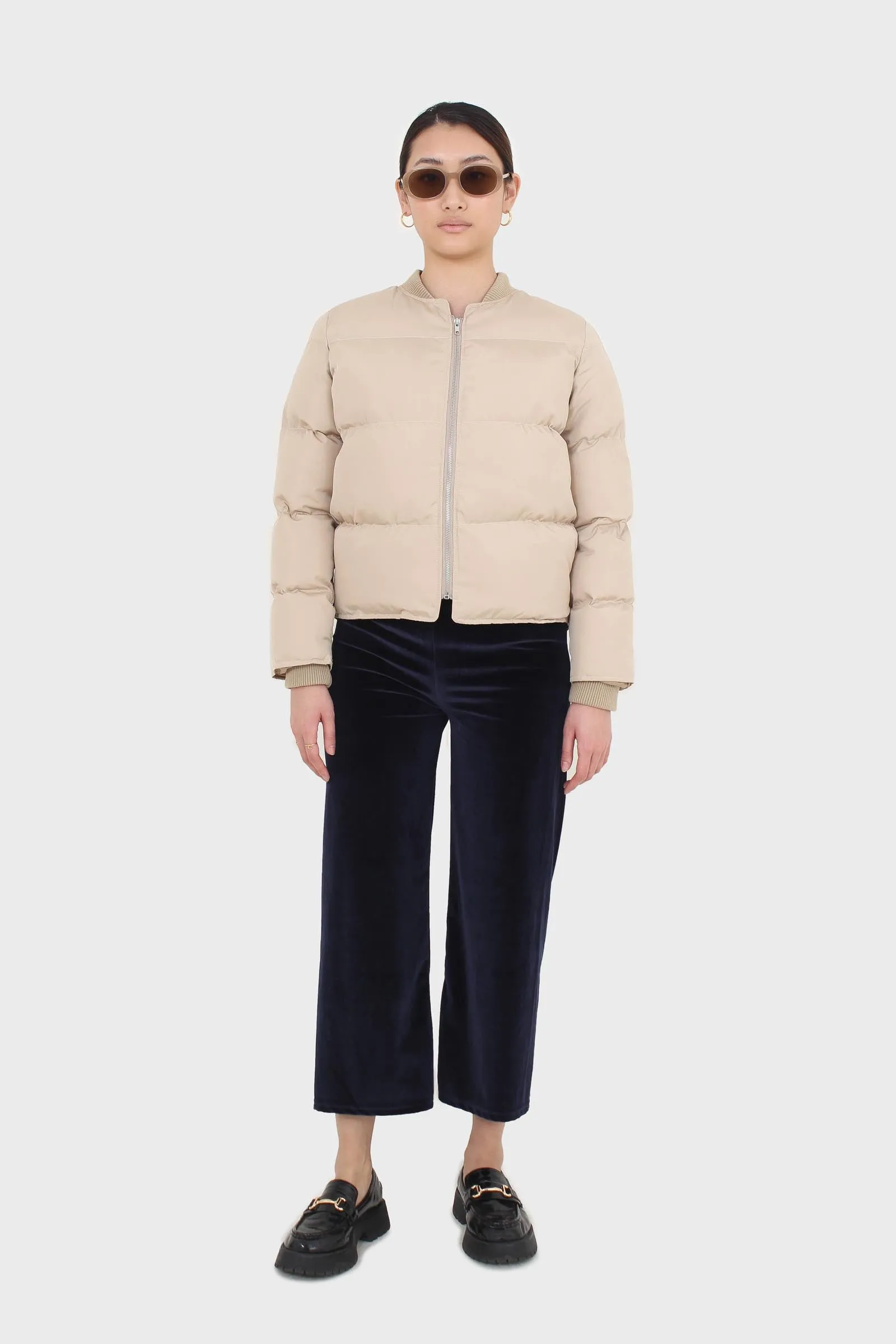 Beige round neck puffer jacket