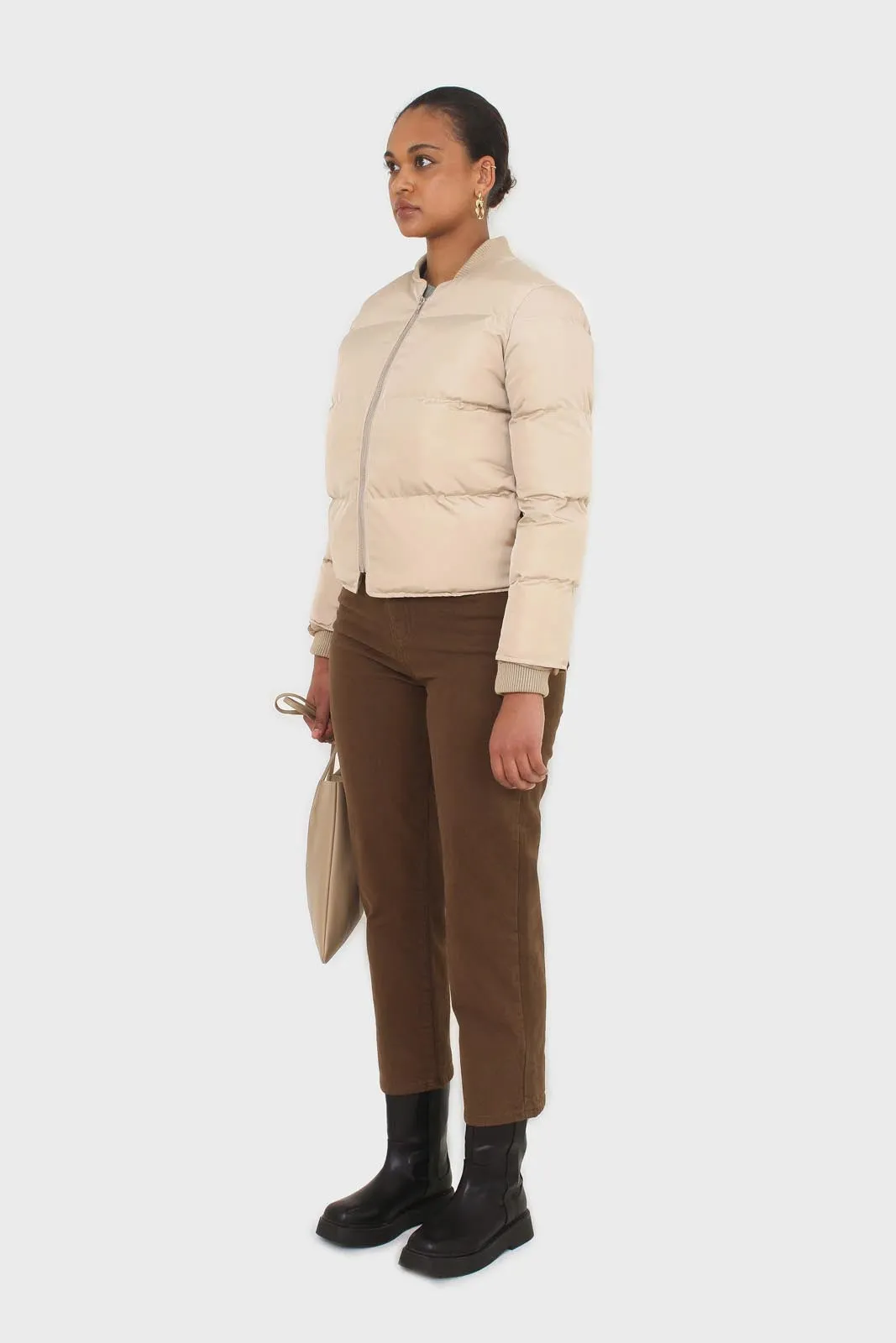 Beige round neck puffer jacket