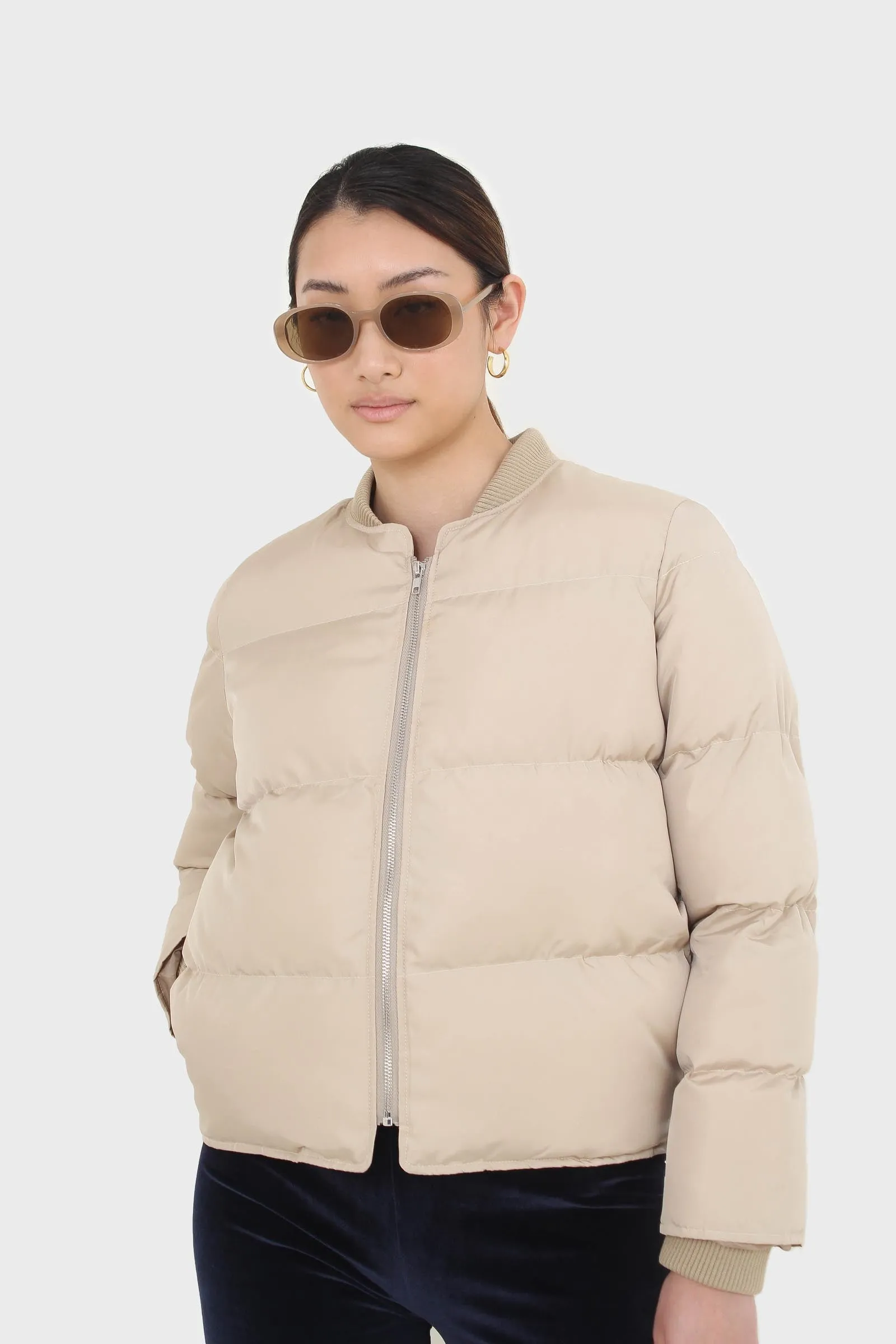 Beige round neck puffer jacket