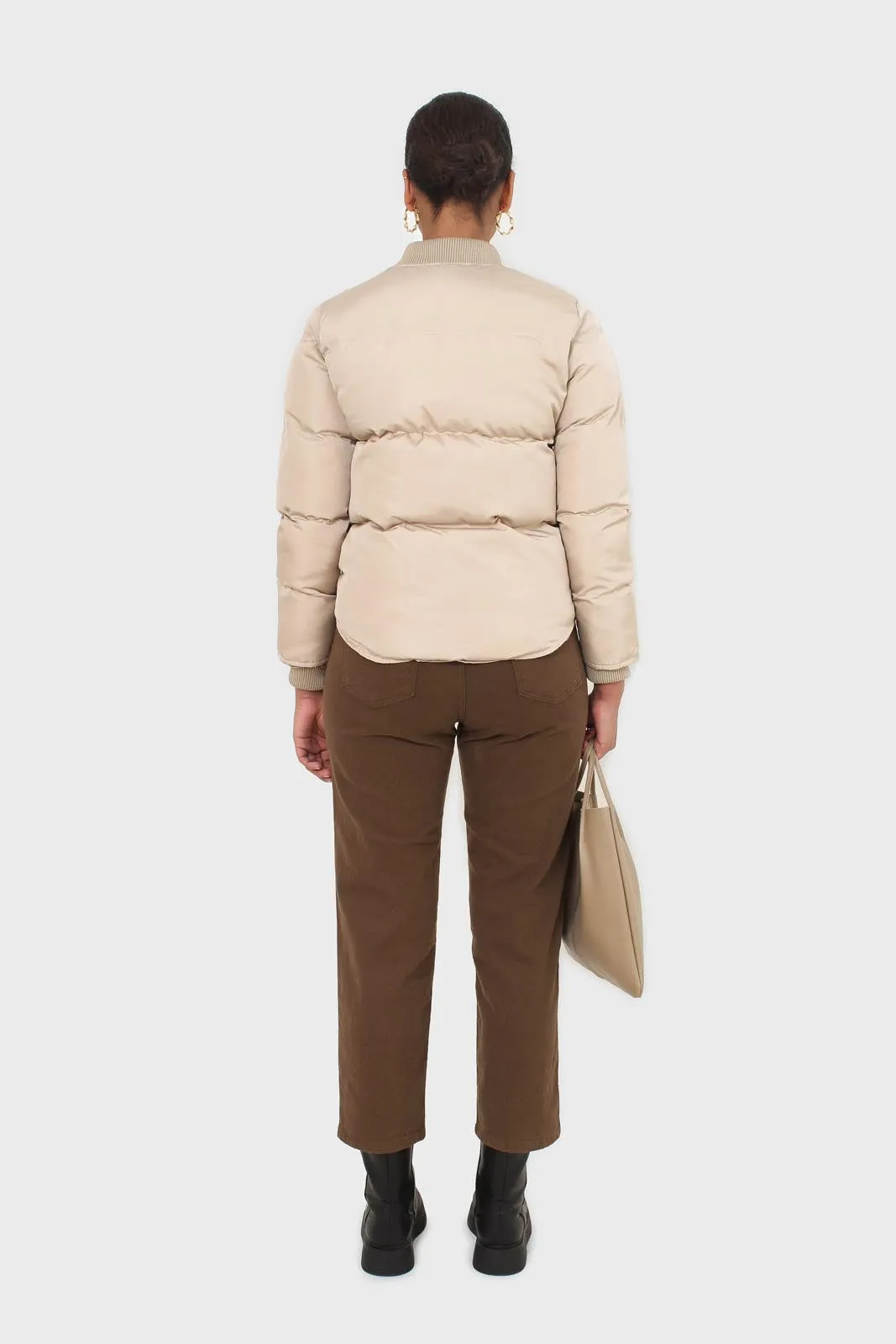 Beige round neck puffer jacket