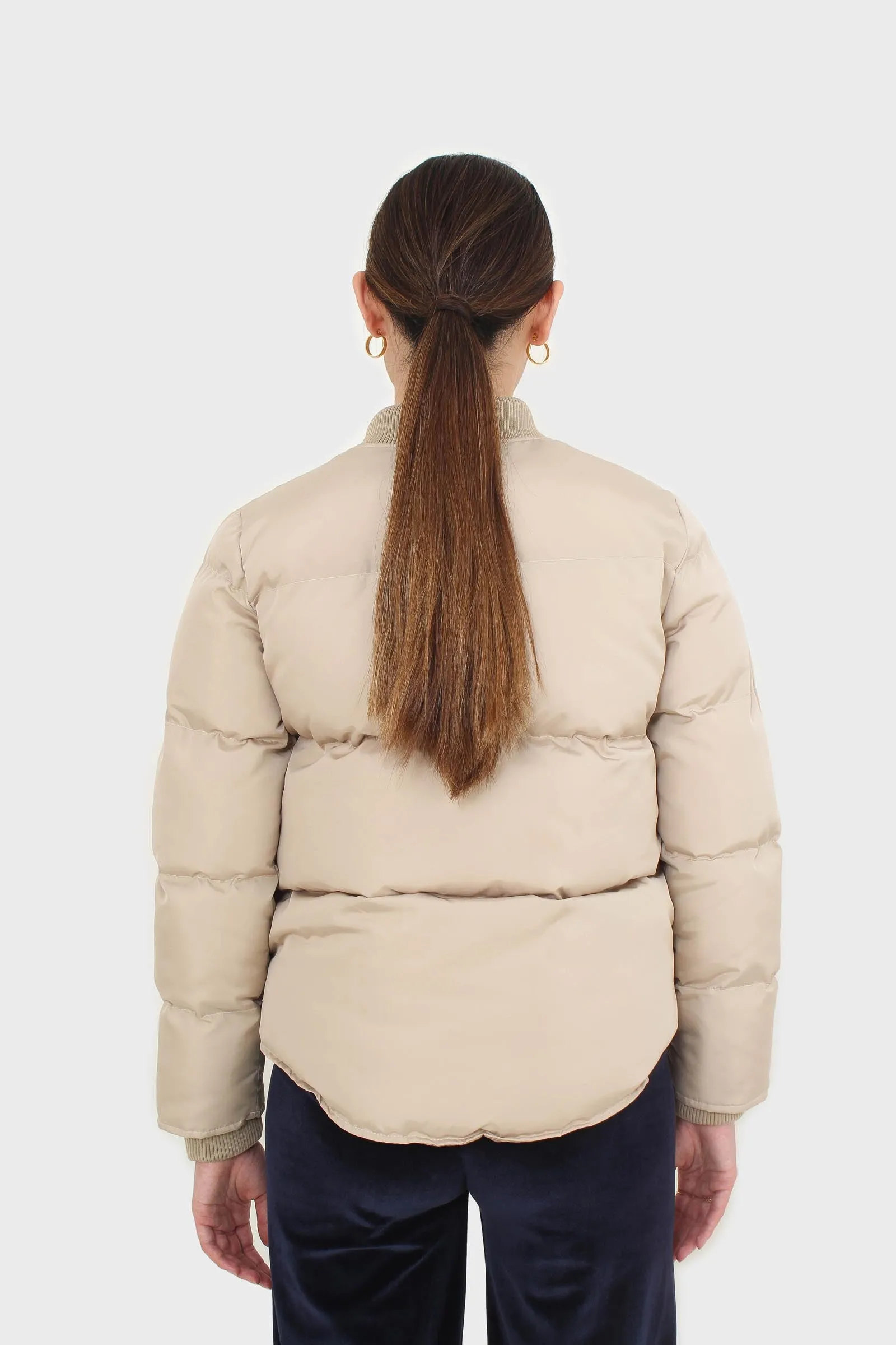 Beige round neck puffer jacket