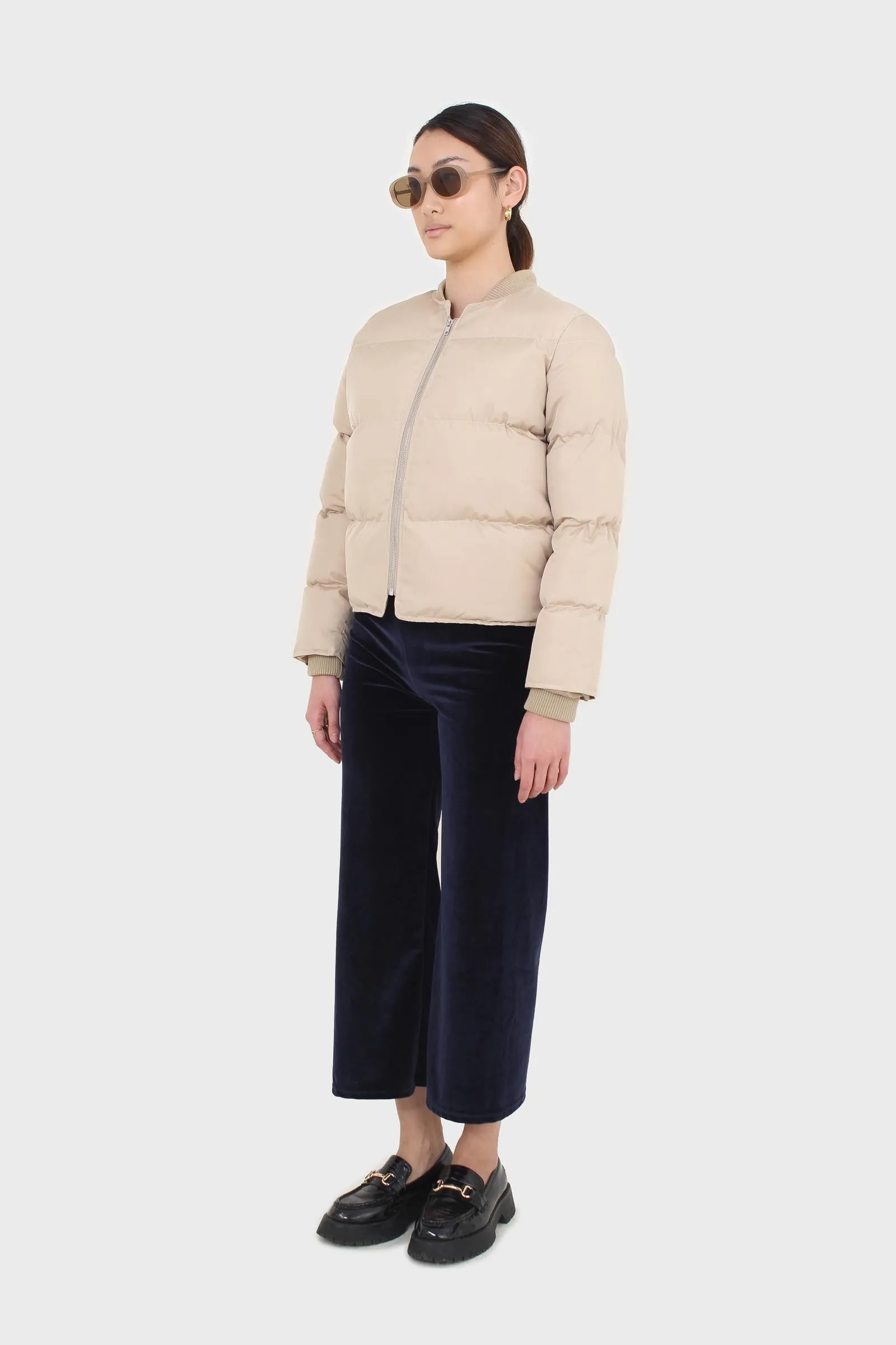 Beige round neck puffer jacket