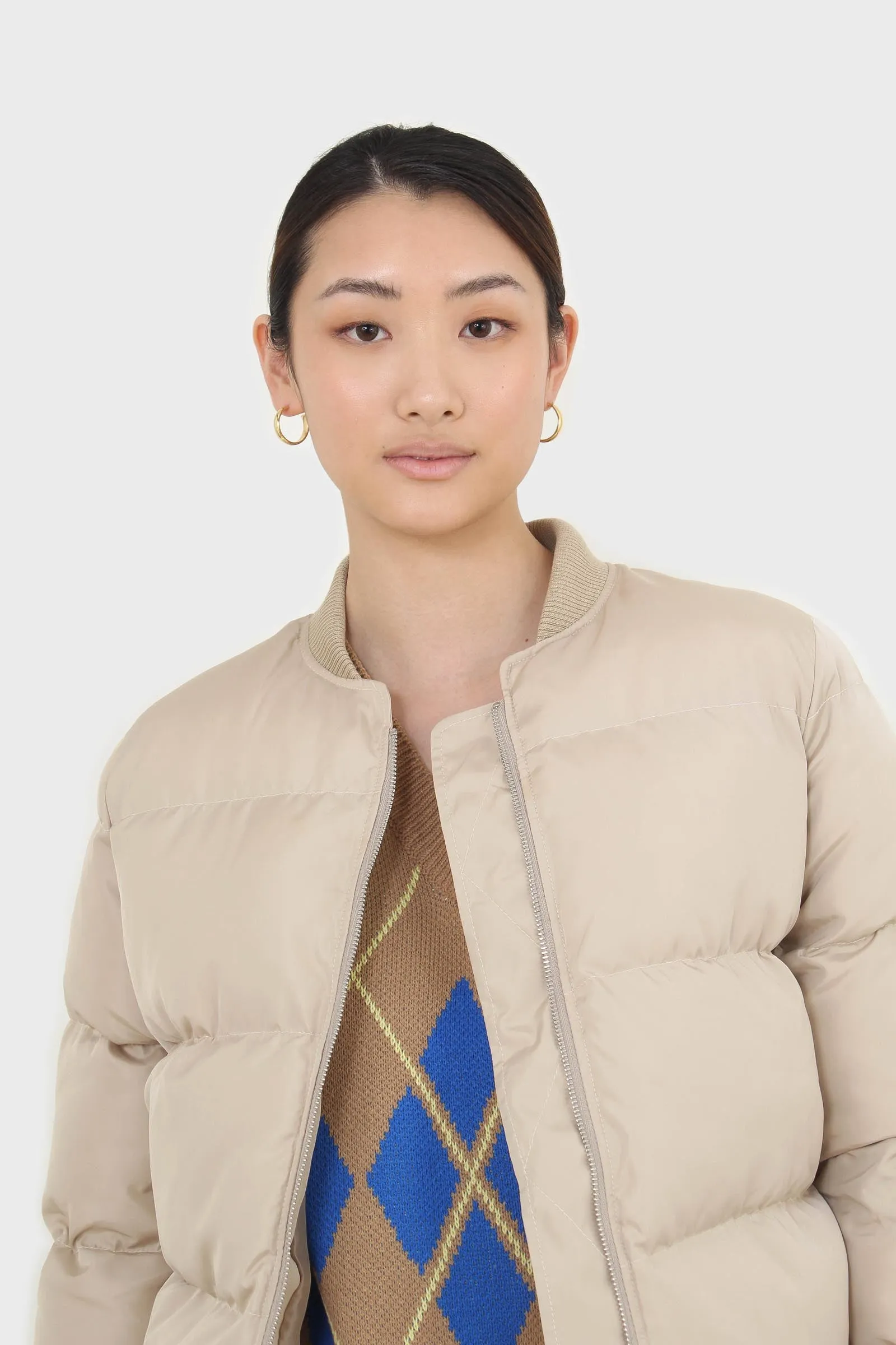 Beige round neck puffer jacket
