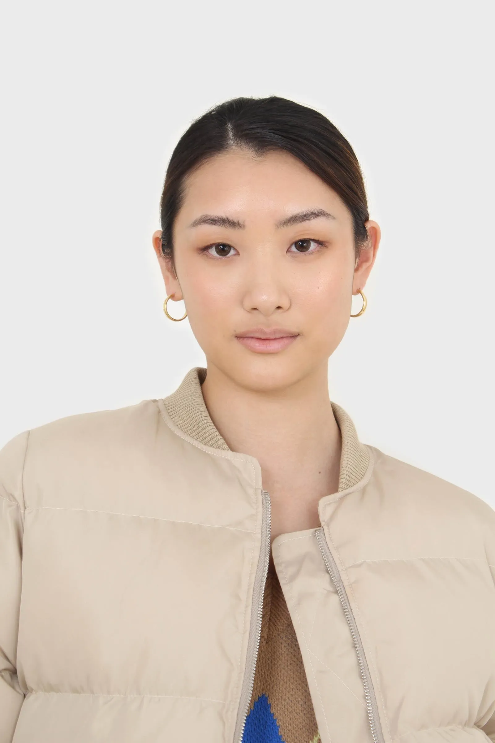 Beige round neck puffer jacket