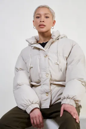 Beige short hooded puffer jacket