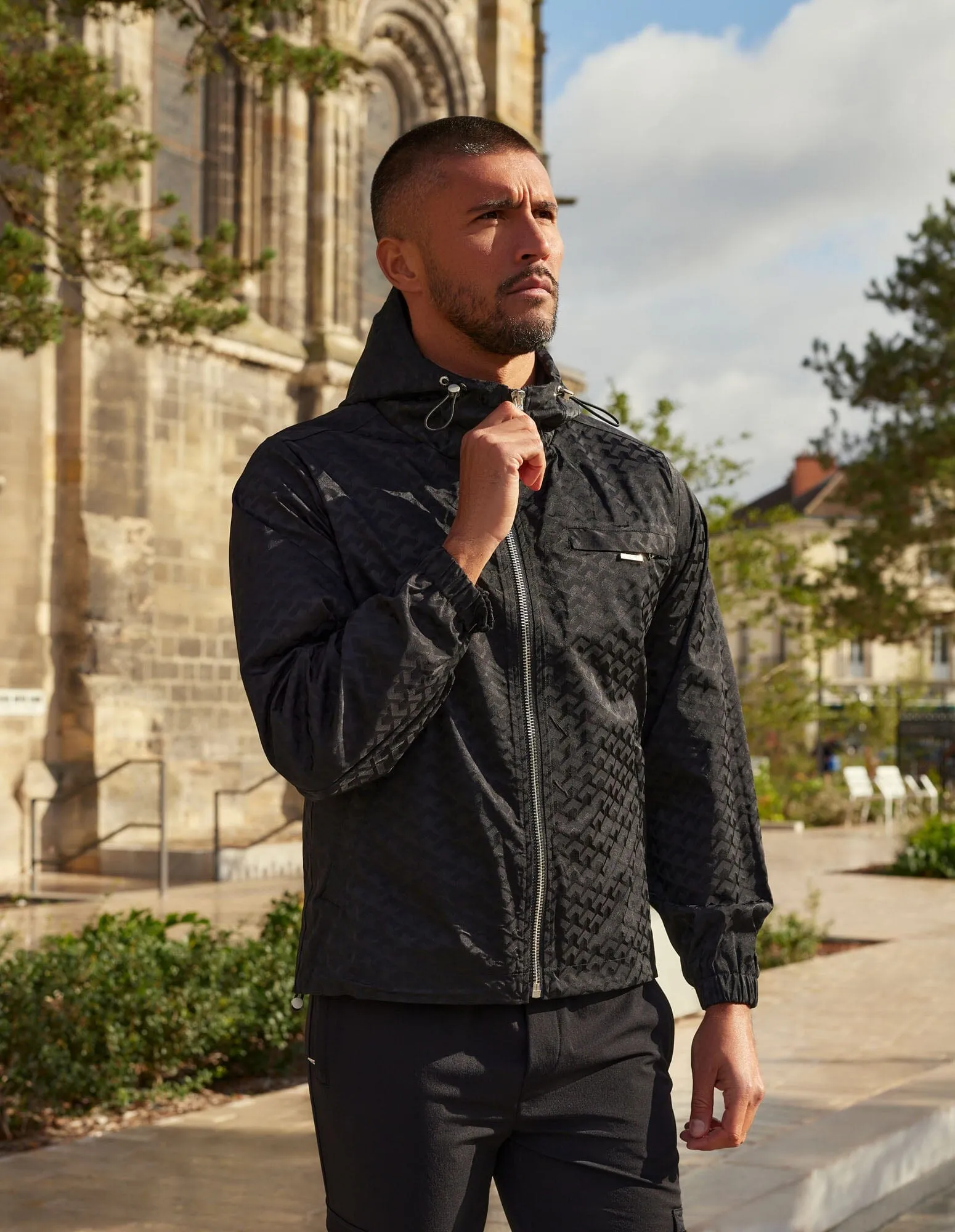 Black Jacquard Illusion Windbreaker