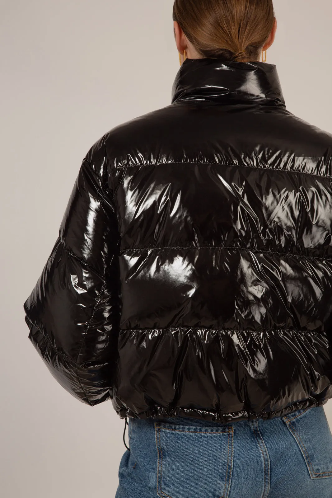 Black shiny down puffer jacket