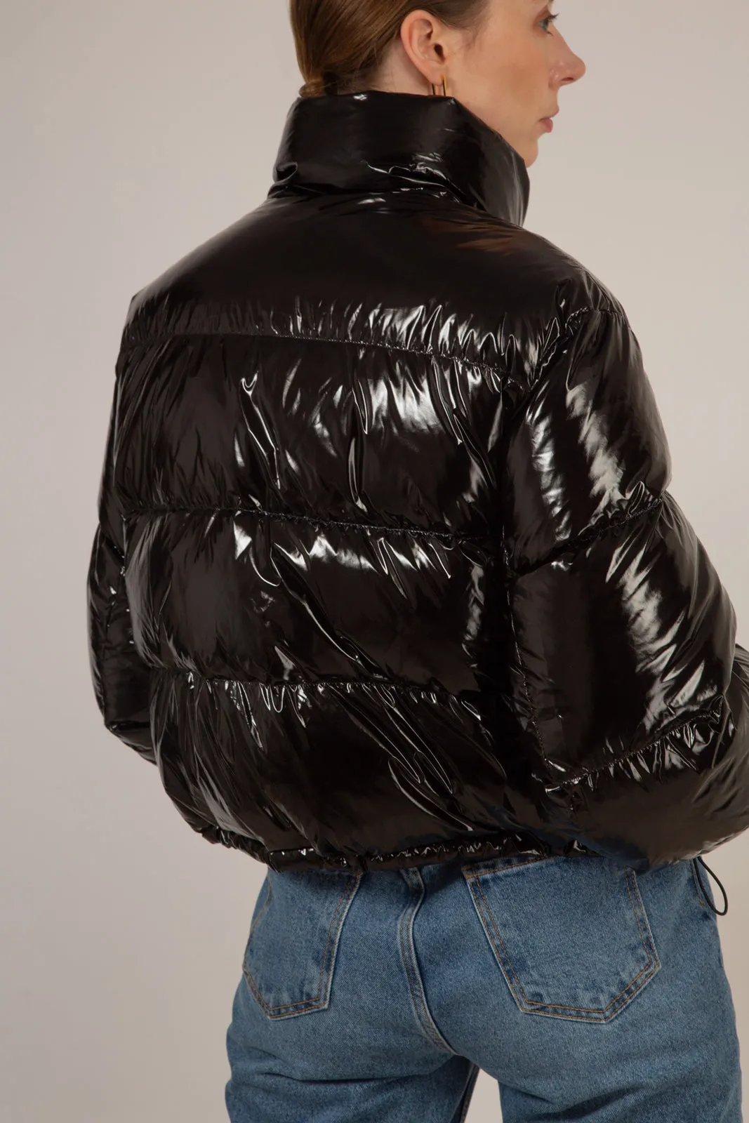 Black shiny down puffer jacket