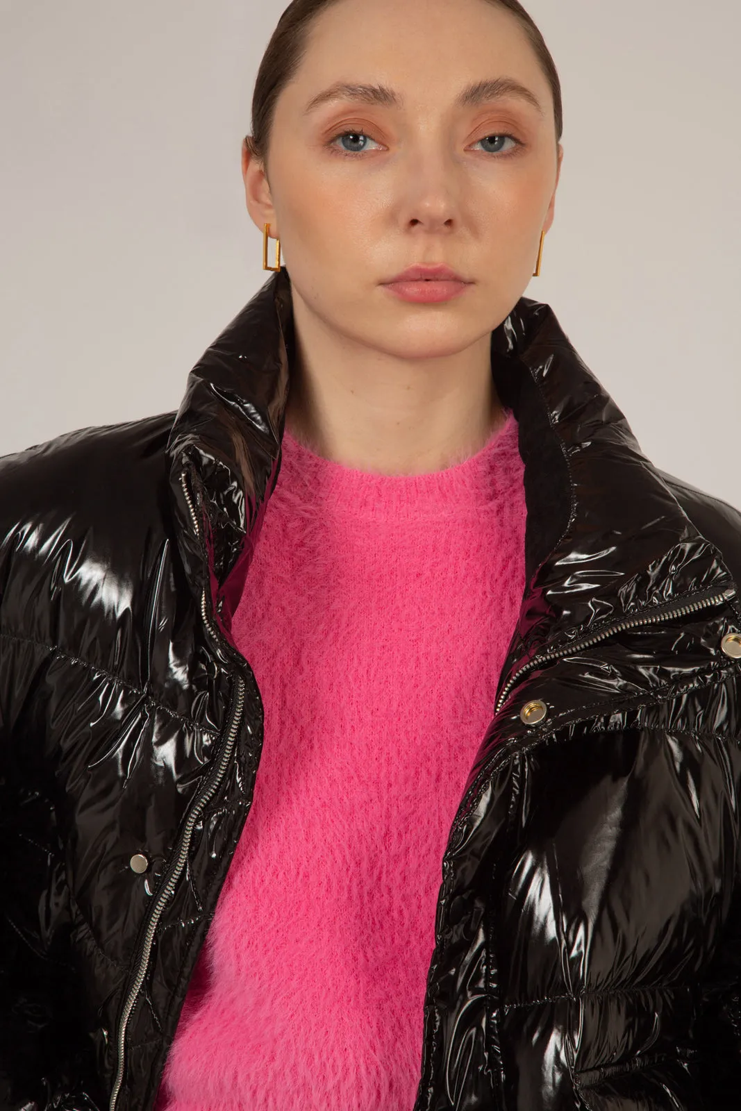 Black shiny down puffer jacket