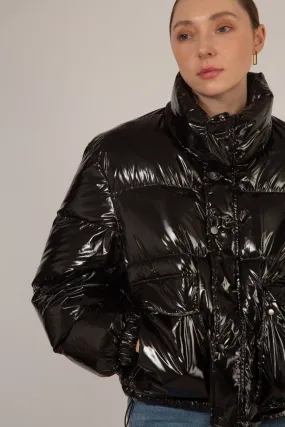 Black shiny down puffer jacket