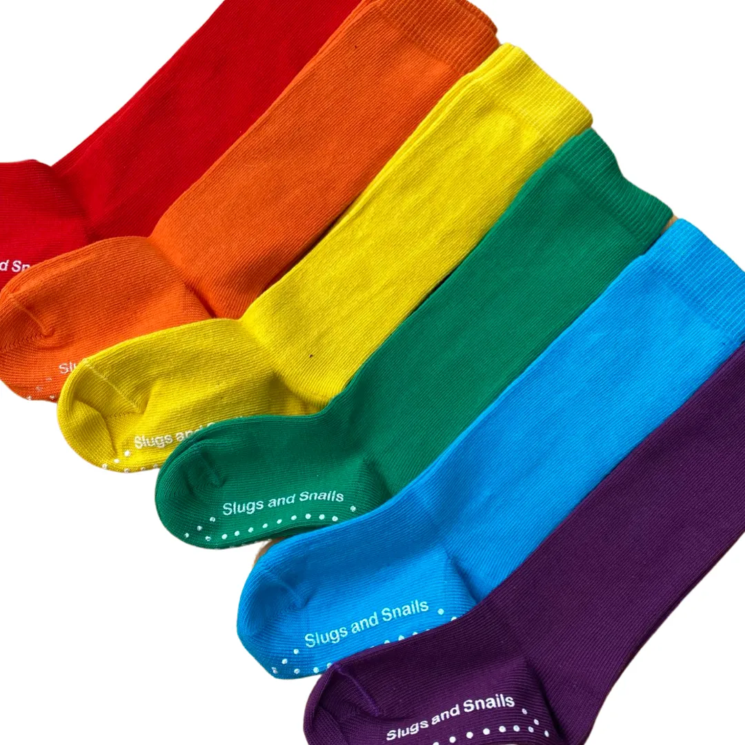 Block Colour Knee Socks - Rainbow - Fiery Red